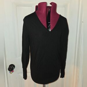 J. Crew Black V Neck Merino Wool Knit Warm Medium Sweater